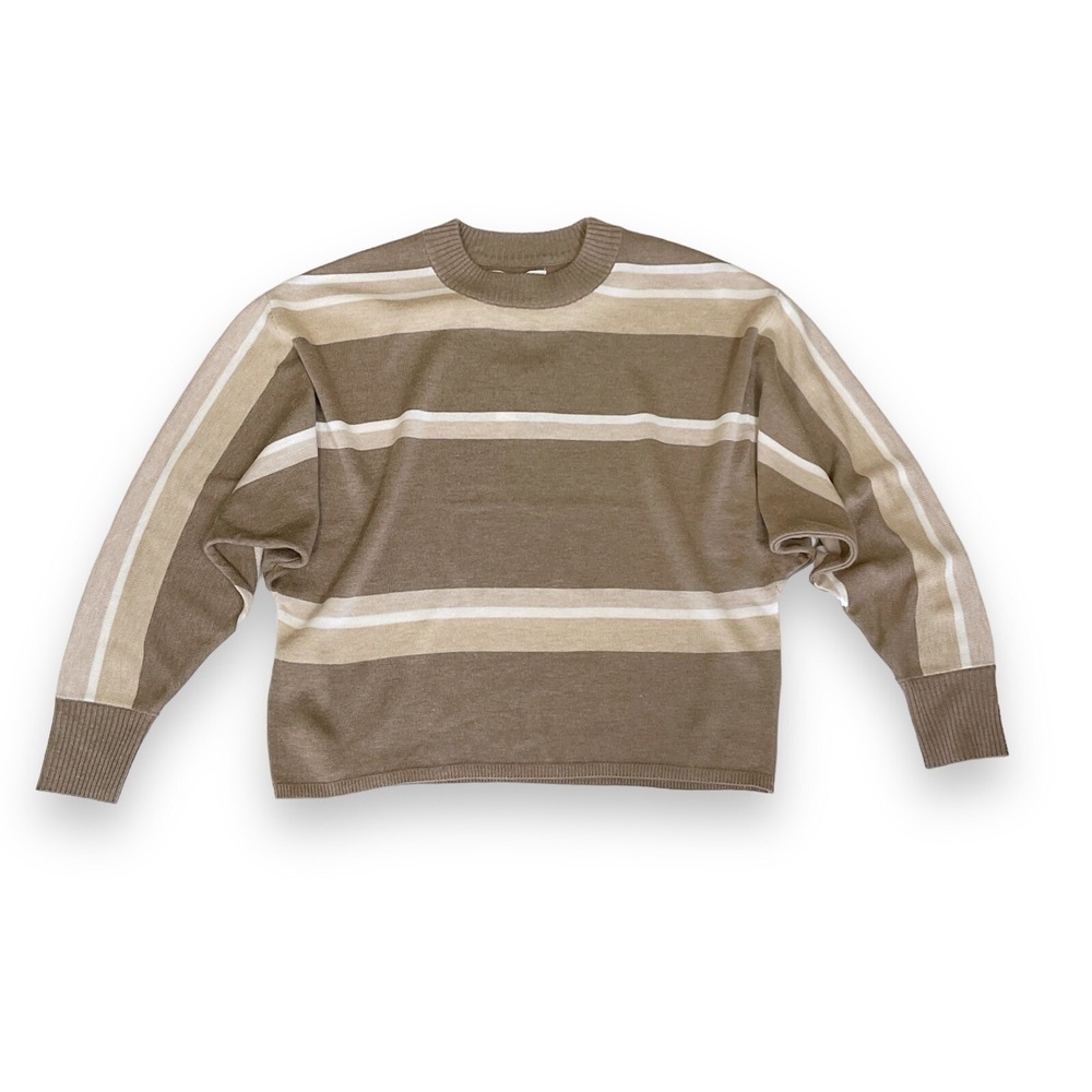 Magaschoni Sweater Women Medium Striped Long Sleeve Brown Beige NWT